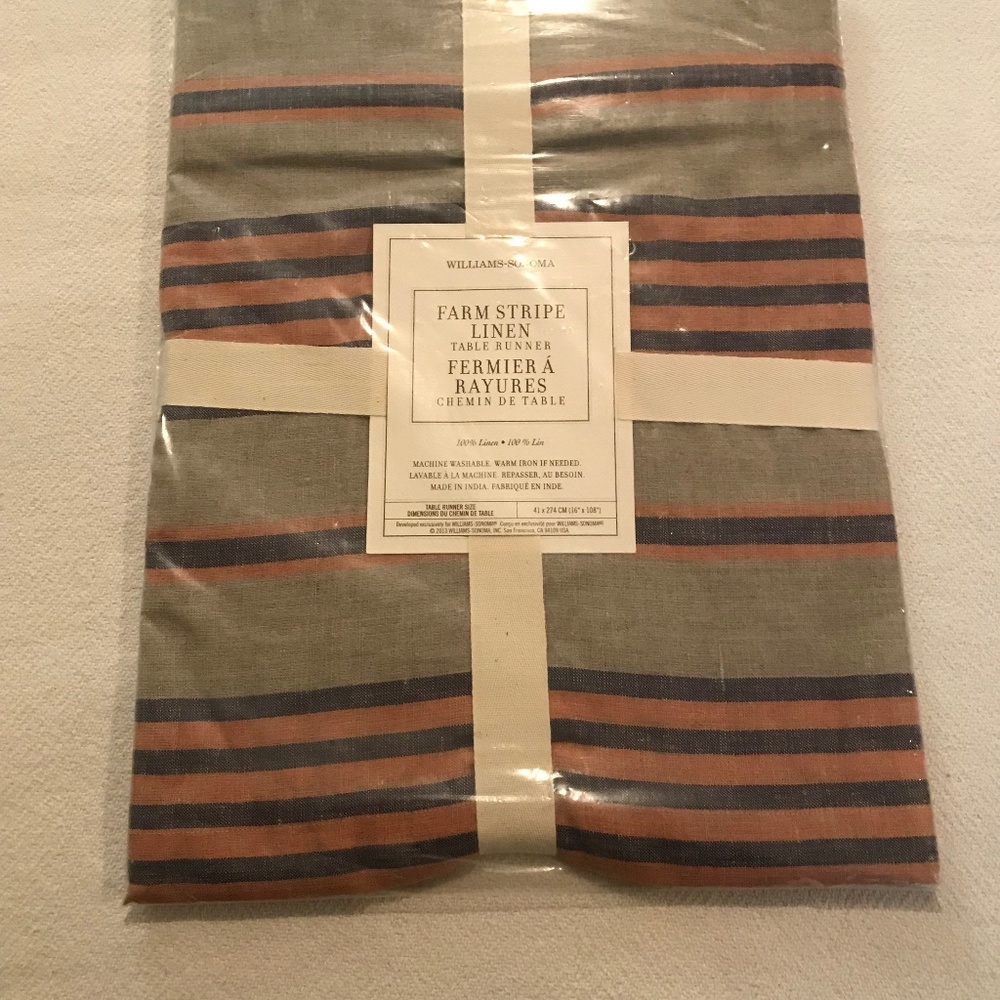 Williams Sonoma Farm Stripe Linen Table Runner 16"x108"